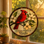 Personalized Grandma Memorial Red Cardinal Glass Suncatcher, In Loving Memory Window Hanging Decor