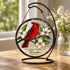 Personalized Grandma Memorial Red Cardinal Glass Suncatcher, In Loving Memory Window Hanging Decor