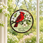 Personalized Grandma Memorial Red Cardinal Glass Suncatcher, In Loving Memory Window Hanging Decor