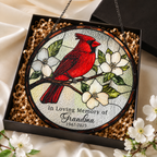 Personalized Grandma Memorial Red Cardinal Glass Suncatcher, In Loving Memory Window Hanging Decor