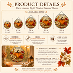 Hello Autumn Pumpkin and Maple Leaves Glass Suncatcher, Fall Window Hanging Home Decor