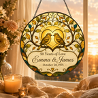 Personalized 50th Wedding Anniversary Bird Glass Suncatcher, Custom Couple Names and Date Golden Anniversary Gift