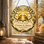 Personalized 50th Wedding Anniversary Bird Glass Suncatcher, Custom Couple Names and Date Golden Anniversary Gift