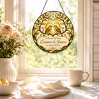 Personalized 50th Wedding Anniversary Bird Glass Suncatcher, Custom Couple Names and Date Golden Anniversary Gift