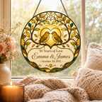 Personalized 50th Wedding Anniversary Bird Glass Suncatcher, Custom Couple Names and Date Golden Anniversary Gift