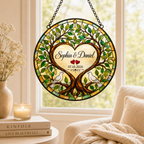 Personalized Couple Names and Date Tree of Life Glass Suncatcher, Custom Wedding Anniversary Gift with Doves