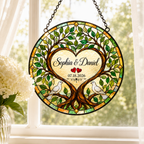 Personalized Couple Names and Date Tree of Life Glass Suncatcher, Custom Wedding Anniversary Gift with Doves