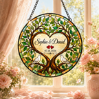 Personalized Couple Names and Date Tree of Life Glass Suncatcher, Custom Wedding Anniversary Gift with Doves