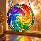 Rainbow Sun Spiral Glass Suncatcher, Colorful Window Hanging Home Decor