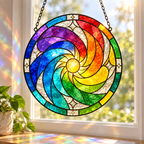Rainbow Sun Spiral Glass Suncatcher, Colorful Window Hanging Home Decor