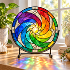 Rainbow Sun Spiral Glass Suncatcher, Colorful Window Hanging Home Decor