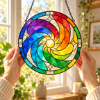 Rainbow Sun Spiral Glass Suncatcher, Colorful Window Hanging Home Decor