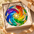 Rainbow Sun Spiral Glass Suncatcher, Colorful Window Hanging Home Decor