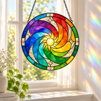 Rainbow Sun Spiral Glass Suncatcher, Colorful Window Hanging Home Decor